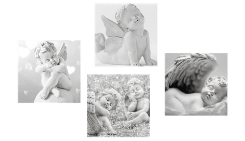 CANVAS PRINT SET HARMONY OF ANGELS IN BLACK AND WHITE - SET OF PICTURES - PICTURES