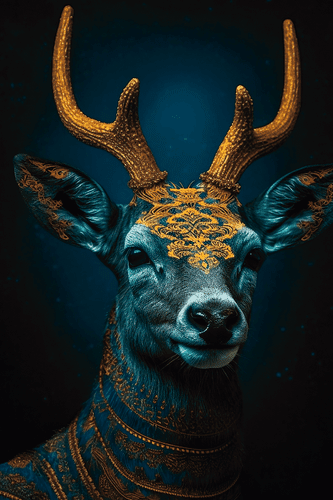 CANVAS PRINT BLUE-GOLD DEER - PICTURES LORDS OF THE ANIMAL KINGDOM - PICTURES