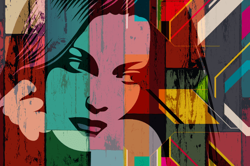 QUADRO RITRATTO DI DONNA SU SFONDO COLORATO - QUADRI POP ART - QUADRI