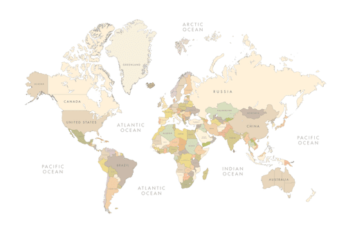 DECORATIVE PINBOARD WORLD MAP WITH VINTAGE ELEMENTS - PICTURES ON CORK - PICTURES