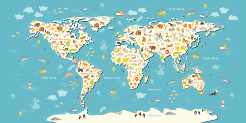 DECORATIVE PINBOARD CHILDREN'S MAP WITH ANIMALS - PICTURES ON CORK - PICTURES