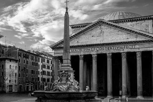 CANVAS PRINT ROMAN BASILICA IN BLACK AND WHITE - BLACK AND WHITE PICTURES - PICTURES