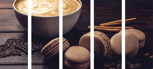 5-PIECE CANVAS PRINT COFFEE WITH CHOCOLATE MACARONS - PICTURES OF FOOD AND DRINKS - PICTURES