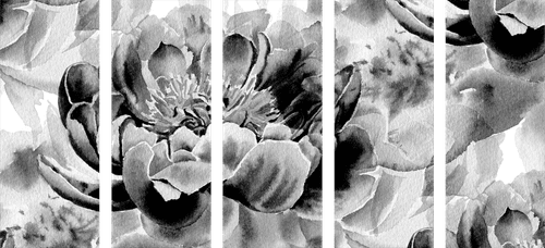 QUADRI 5 PEZZI – PEONIE IN BIANCO E NERO - QUADRI BIANCO E NERO - STAMPE E QUADRI
