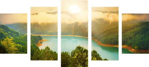 5-PIECE CANVAS PRINT RIVER IN THE MIDDLE OF A GREEN FOREST - PICTURES OF NATURE AND LANDSCAPE - PICTURES