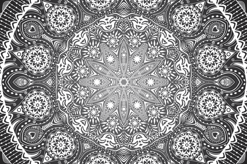 CANVAS PRINT ORNAMENTAL MANDALA WITH LACE IN BLACK AND WHITE - BLACK AND WHITE PICTURES - PICTURES