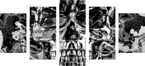 5-PIECE CANVAS PRINT ARTISTIC SKULL IN BLACK AND WHITE - BLACK AND WHITE PICTURES - PICTURES