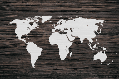 CANVAS PRINT WORLD MAP ON WOOD - PICTURES OF MAPS - PICTURES