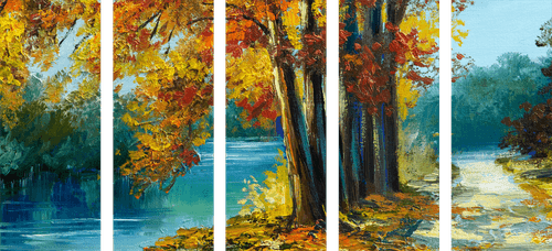 QUADRO IN 5 PARTI ALBERI QUADRO COI COLORI DELL'AUTUNNO - QUADRI DI NATURA E PAESAGGIO - QUADRI