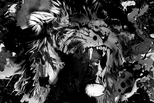 CANVAS PRINT LION'S HEAD IN BLACK AND WHITE - BLACK AND WHITE PICTURES - PICTURES