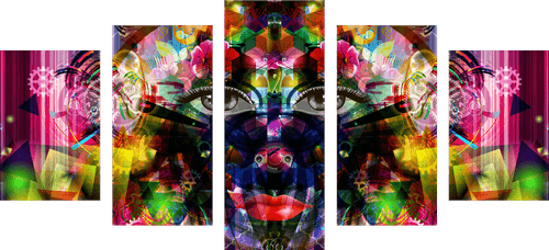 5-PIECE CANVAS PRINT ABSTRACT FEMALE FACE - POP ART PICTURES - PICTURES