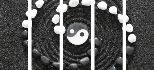 5-TEILIGES WANDBILD HARMONISCHES SYMBOL YIN UND YANG - SCHWARZ-WEISSE BILDER - BILDER