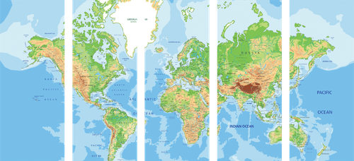 5-DIELNY OBRAZ KLASICKÁ MAPA SVETA - OBRAZY MAPY - OBRAZY