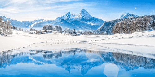 CANVAS PRINT SNOWY LANDSCAPE IN THE ALPS - PICTURES OF NATURE AND LANDSCAPE - PICTURES