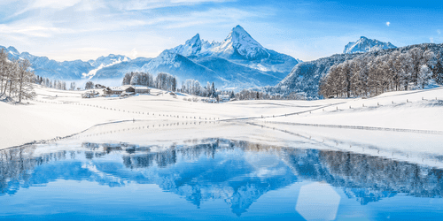 TABLEAU SUR TOILE – PAYSAGE ENNEIGÉ DANS LES ALPES - TABLEAUX DE LA NATURE ET DES PAYSAGES - TABLEAUX