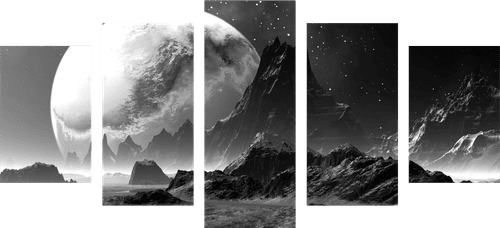 5-PIECE CANVAS PRINT FANTASY LANDSCAPE IN BLACK AND WHITE - BLACK AND WHITE PICTURES - PICTURES