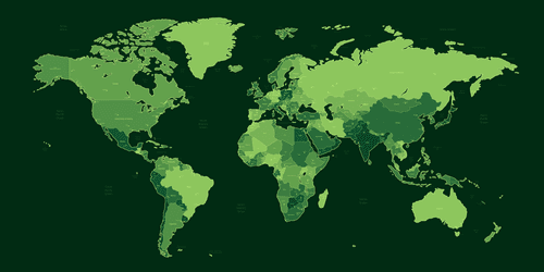 OBRAZ NA KORKU DETAILNÍ MAPA SVĚTA V ZELENÉ BARVĚ - OBRAZY NA KORKU - OBRAZY