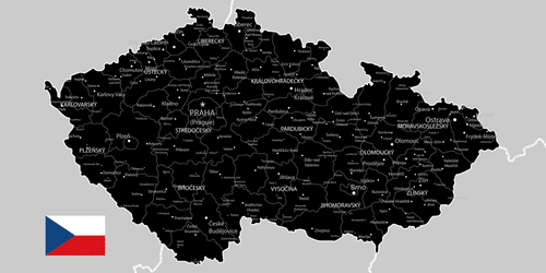 OBRAZ ČERNO-ŠEDÁ MAPA ČESKA S VLAJKOU - OBRAZY MAPY - OBRAZY