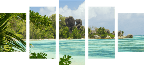 QUADRO IN 5 PARTI GRAZIOSA SPIAGGIA SULL'ISOLA DI LA DIGUE - QUADRI DI NATURA E PAESAGGIO - QUADRI