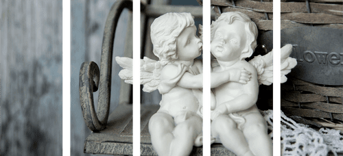 5-PIECE CANVAS PRINT STATUES OF ANGELS ON A BENCH - PICTURES OF ANGELS - PICTURES