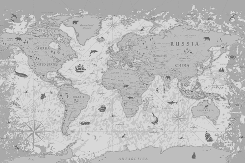 CANVAS PRINT MAP IN BLACK AND WHITE - PICTURES OF MAPS - PICTURES