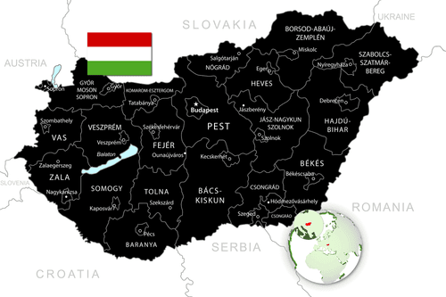 OBRAZ NA KORKU ŠTÝLOVÁ ČIERNA MAPA MAĎARSKA - OBRAZY NA KORKU - OBRAZY