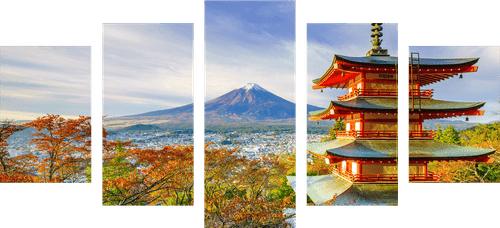 QUADRO IN 5 PARTI VISTA DELLA PAGODA CHUREITO E MONTE FUJI - QUADRI DI NATURA E PAESAGGIO - QUADRI