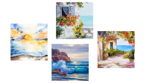 CANVAS PRINT SET TOUCH OF THE SEA IN THE IMITATION OF AN OIL PAINTING - SET OF PICTURES - PICTURES