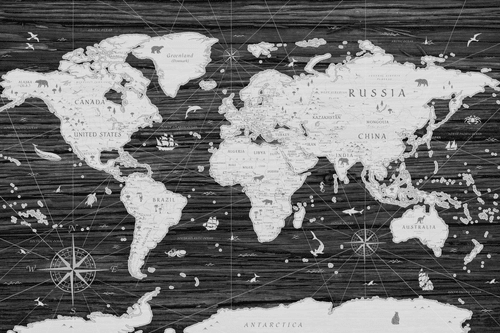 OBRAZ NA KORKU ČIERNOBIELA MAPA NA DREVENOM POZADÍ - OBRAZY NA KORKU - OBRAZY