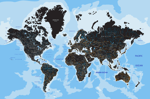 OBRAZ MODERNÍ MAPA SVĚTA - OBRAZY MAPY - OBRAZY