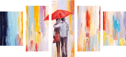 5-PIECE CANVAS PRINT WALK IN THE RAIN - PICTURES LOVE - PICTURES