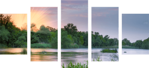 5-PIECE CANVAS PRINT SUNRISE BY THE RIVER - PICTURES OF NATURE AND LANDSCAPE - PICTURES