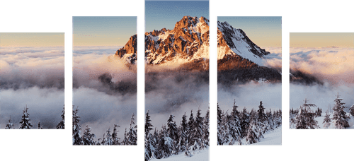 5-PIECE CANVAS PRINT BIG ROZSUTEC IN A BLANKET OF SNOW - PICTURES OF NATURE AND LANDSCAPE - PICTURES