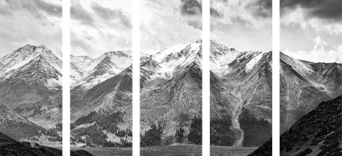 5-PIECE CANVAS PRINT BEAUTIFUL MOUNTAIN PANORAMA IN BLACK AND WHITE - BLACK AND WHITE PICTURES - PICTURES
