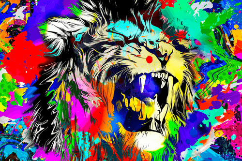 CANVAS PRINT COLORFUL LION HEAD - POP ART PICTURES - PICTURES