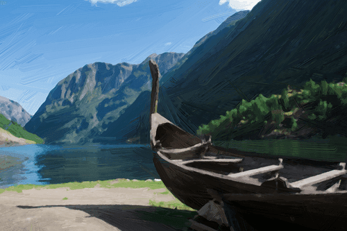 CANVAS PRINT WOODEN VIKING SHIP - PICTURES OF NATURE AND LANDSCAPE - PICTURES