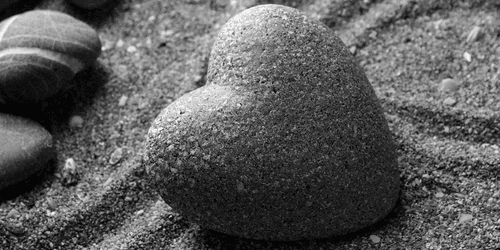 CANVAS PRINT ZEN STONE IN THE SHAPE OF A HEART IN BLACK AND WHITE - BLACK AND WHITE PICTURES - PICTURES