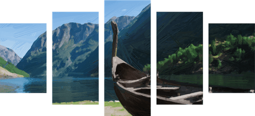 5-PIECE CANVAS PRINT WOODEN VIKING SHIP - PICTURES OF NATURE AND LANDSCAPE - PICTURES
