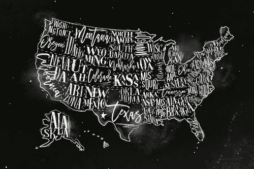 OBRAZ EDUKACYJNA MAPA USA Z POSZCZEGÓLNYMI STANAMI NA KORKU - OBRAZY NA KORKU - OBRAZY