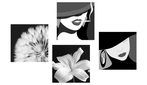 CANVAS PRINT SET LADIES IN BLACK AND WHITE - SET OF PICTURES - PICTURES