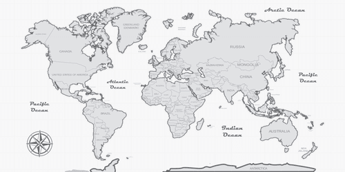 CANVAS PRINT BEAUTIFUL BLACK AND WHITE MAP OF THE WORLD - PICTURES OF MAPS - PICTURES