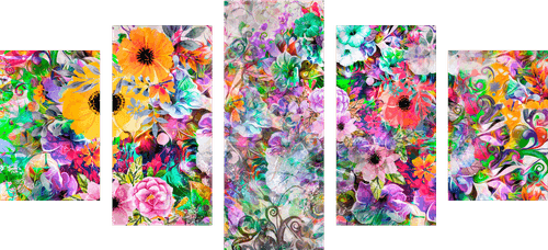 5-TEILIGES WANDBILD MEHRFARBIGE BLUMEN - BILDER BLUMEN - BILDER