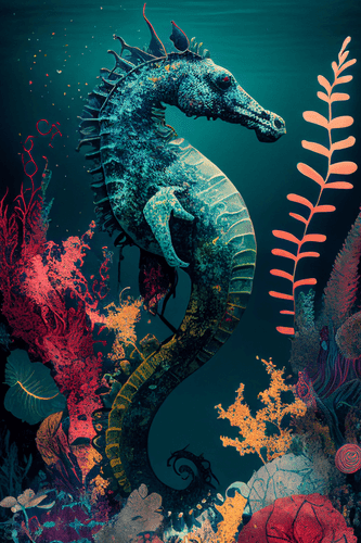 CANVAS PRINT SURREALISTIC SEAHORSE - PICTURES UNDERWATER WORLD - PICTURES