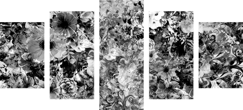 5-PIECE CANVAS PRINT FLOWERS IN BLACK AND WHITE - BLACK AND WHITE PICTURES - PICTURES