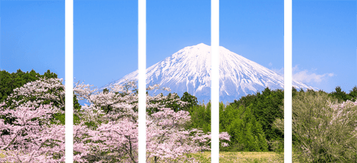 QUADRO IN 5 PARTI VULCANO FUJI - QUADRI DI NATURA E PAESAGGIO - QUADRI