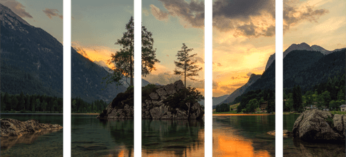 TABLOU 5-PIESE PEISAJ MONTAN LÂNGĂ LAC - TABLOU NATURĂ ȘI PEISAJE NATURALE - TABLOURI