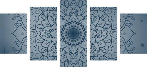 QUADRO IN 5 PARTI MANDALA A FORMA DI FIORE BLU SCURO - QUADRI FENG SHUI - QUADRI