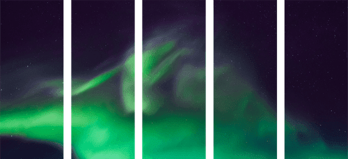 QUADRO IN 5 PARTI AURORA BOREALE NEL CIELO - QUADRI DELLO SPAZIO E DELLE STELLE - QUADRI