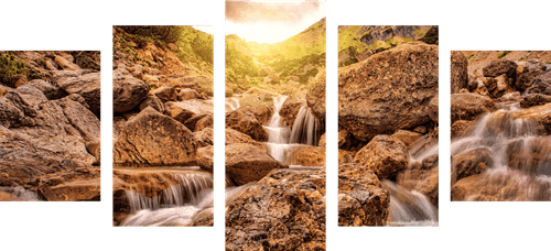 5-PIECE CANVAS PRINT HIGH MOUNTAIN WATERFALLS - PICTURES OF NATURE AND LANDSCAPE - PICTURES