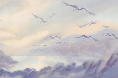 CANVAS PRINT BIRDS FLYING OVER THE LANDSCAPE - PICTURES OF NATURE AND LANDSCAPE - PICTURES